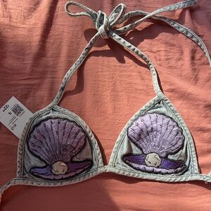 Denim Mermaid Shell Bralette Top